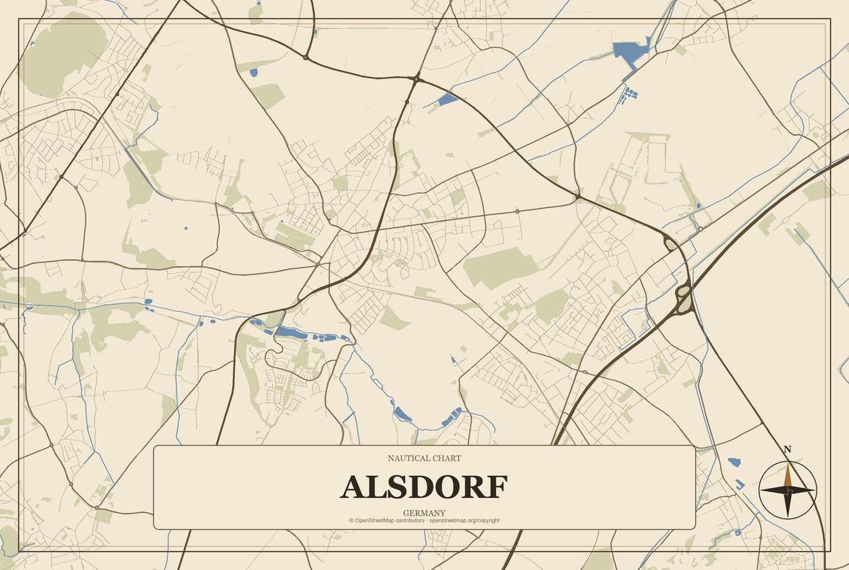 Alsdorf, Germany City Map Aluminum Sign in Heritage Nautical style