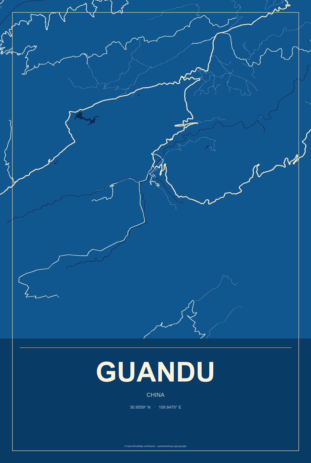 Guandu, China City Map Aluminum Sign in Harbor Cobalt style