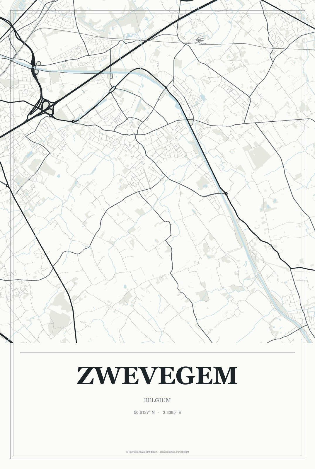 Zwevegem, Belgium City Map Aluminum Sign in Gallery Air style