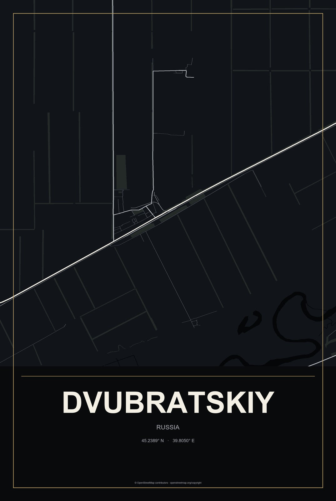 Dvubratskiy, Russia City Map Aluminum Sign in Metropolitan Noir style