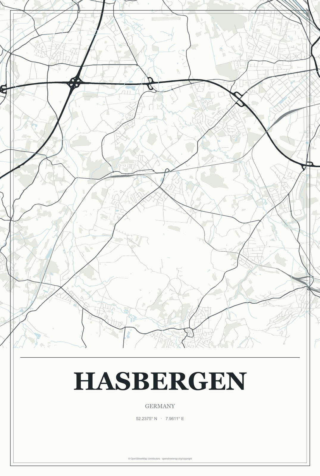 Hasbergen, Germany City Map Aluminum Sign in Gallery Air style