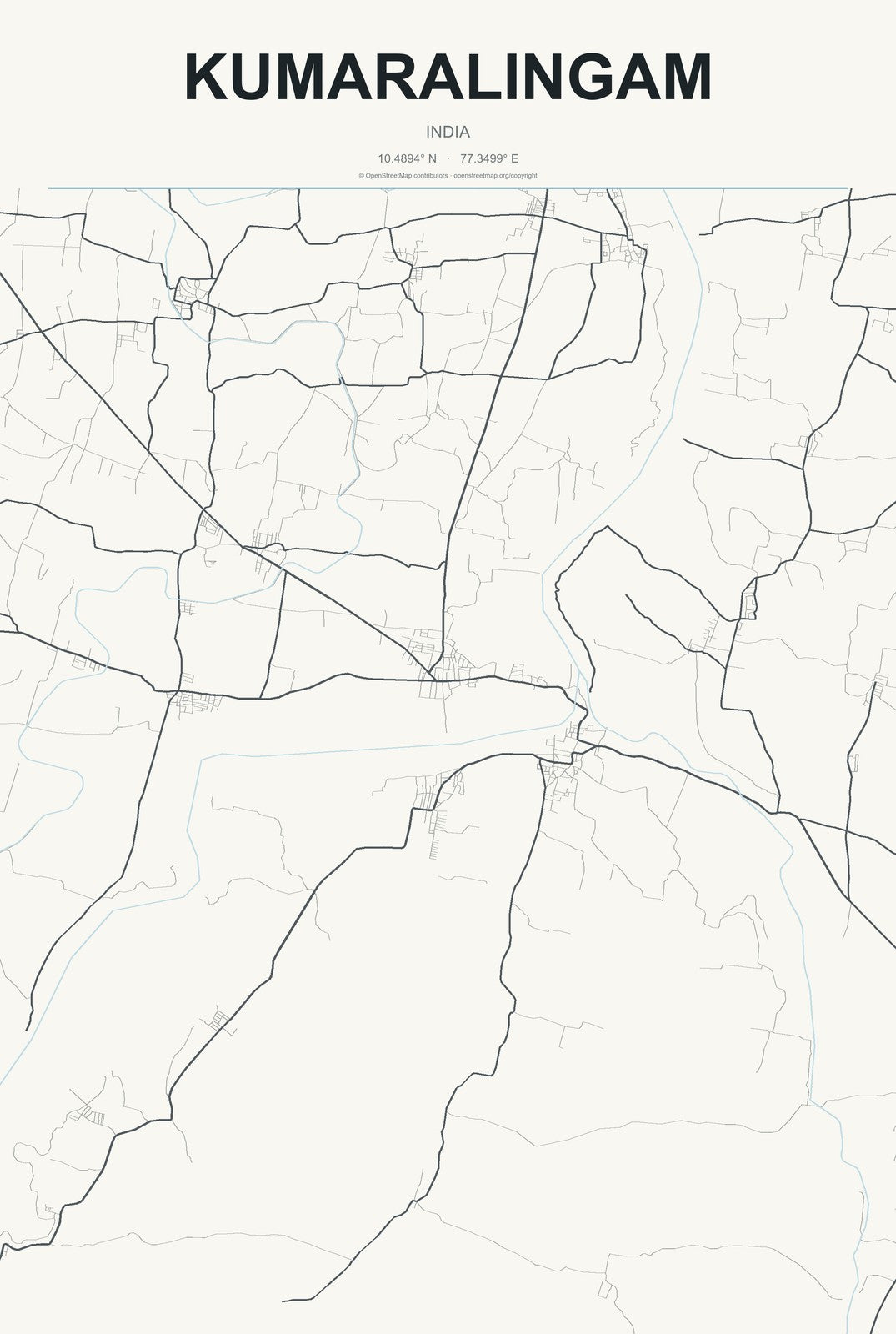 Kumaralingam, India City Map Aluminum Sign in Headline Atlas style