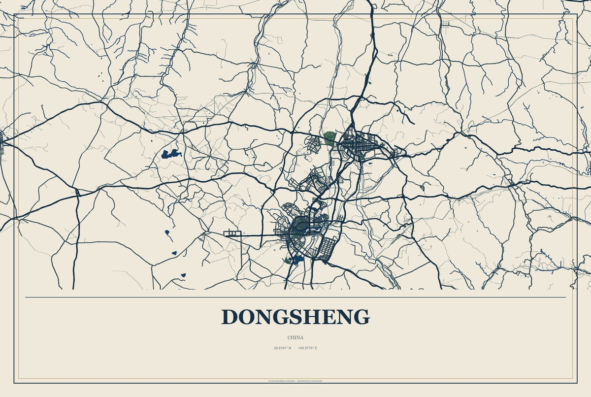 Dongsheng, China City Map Aluminum Sign in Coastal Cutout style