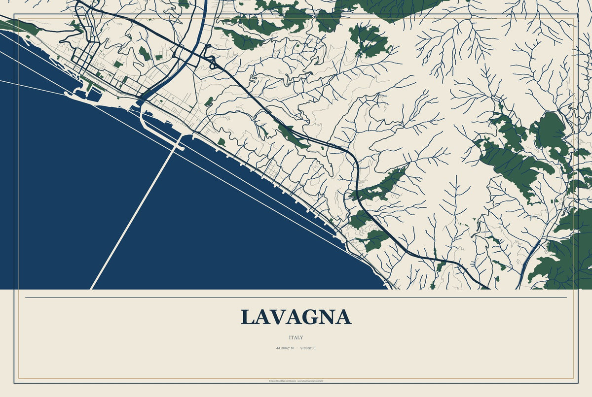 Lavagna, Italy City Map Aluminum Sign in Coastal Cutout style