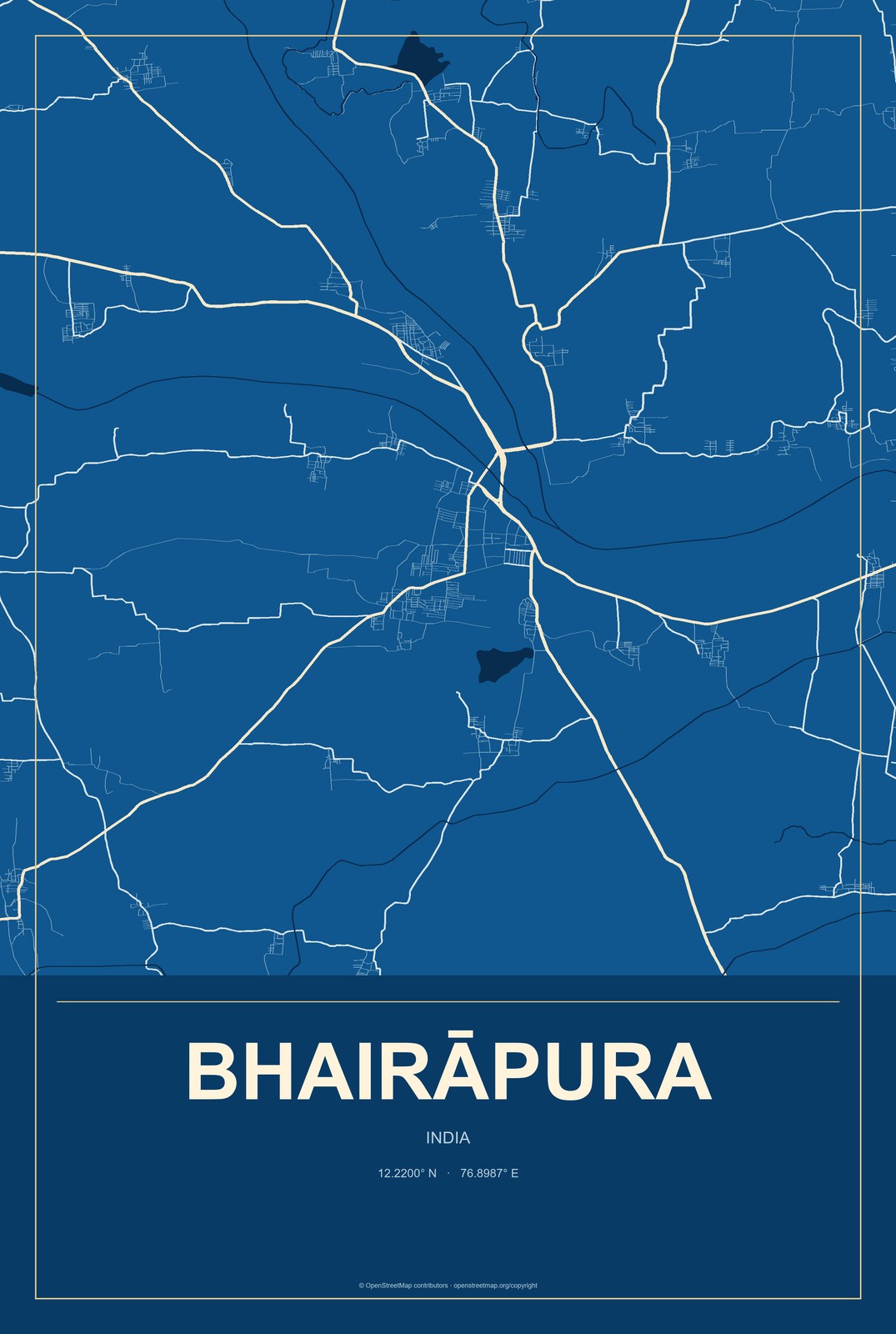 Bhairāpura, India City Map Aluminum Sign in Harbor Cobalt style