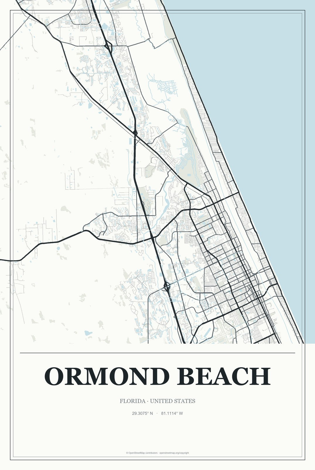 Ormond Beach, Florida City Map Aluminum Sign in Gallery Air style