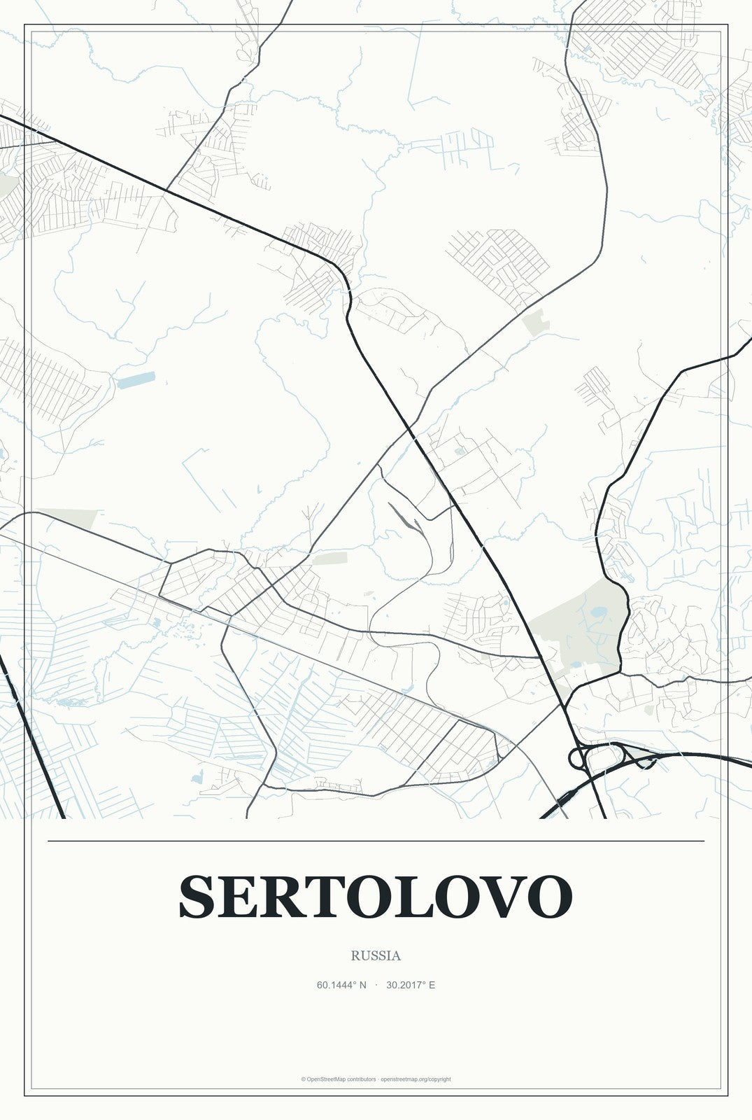 Sertolovo, Russia City Map Aluminum Sign in Gallery Air style