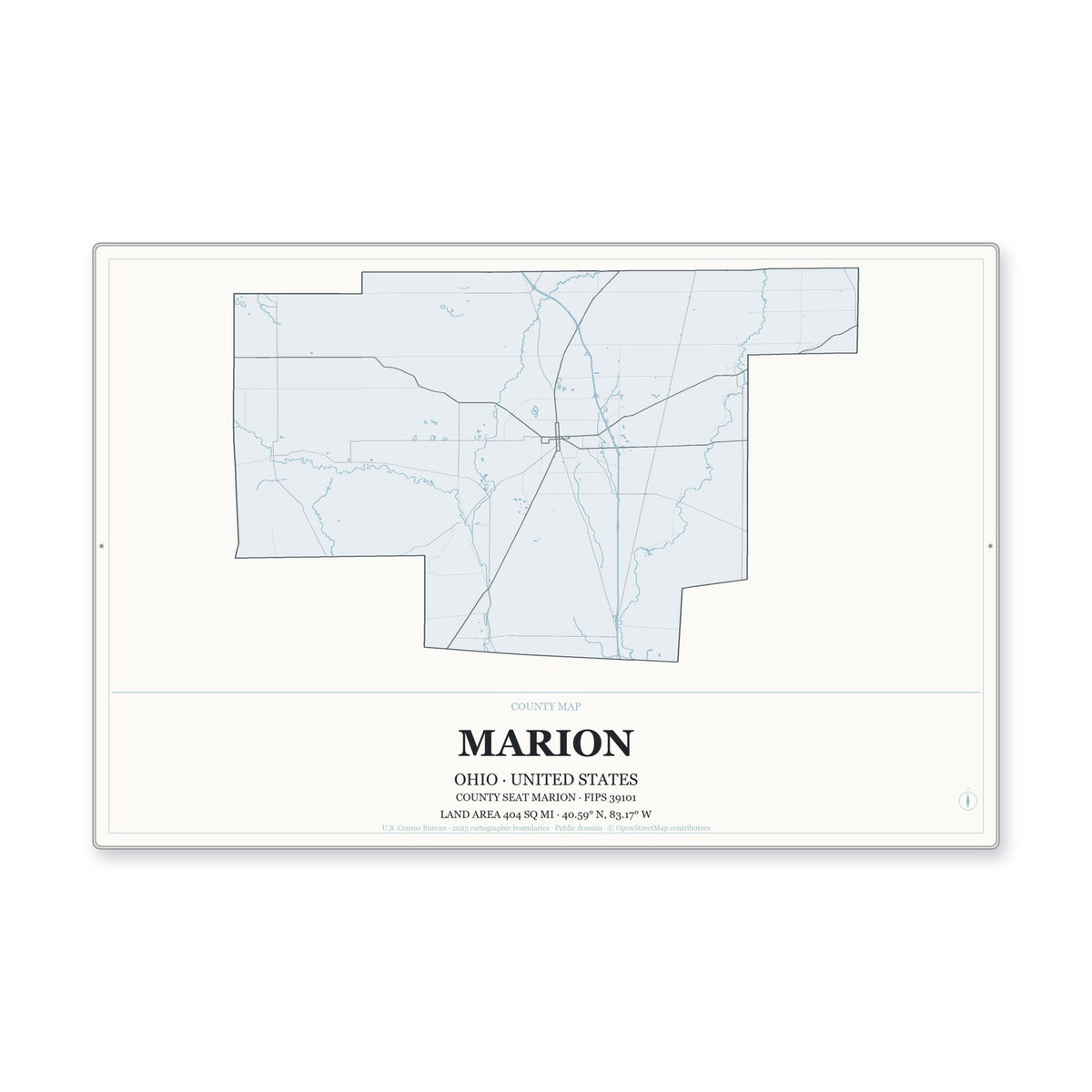 Marion County, Ohio Map Aluminum Sign in Gallery Air style