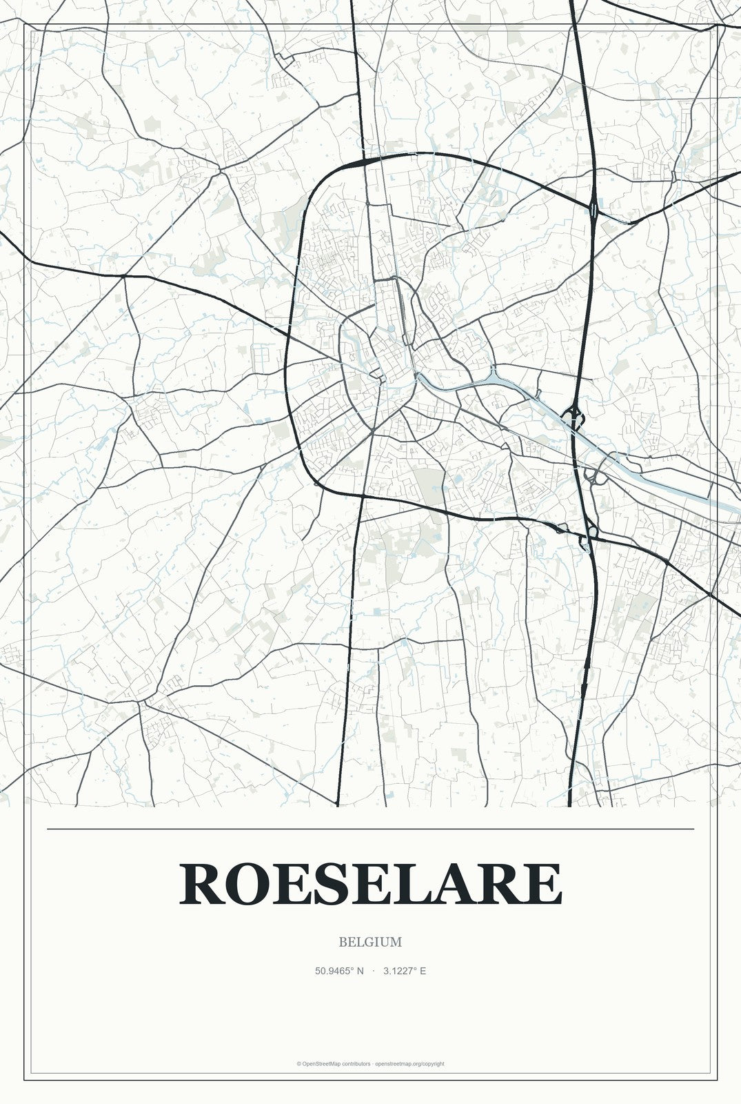 Roeselare, Belgium City Map Aluminum Sign in Gallery Air style