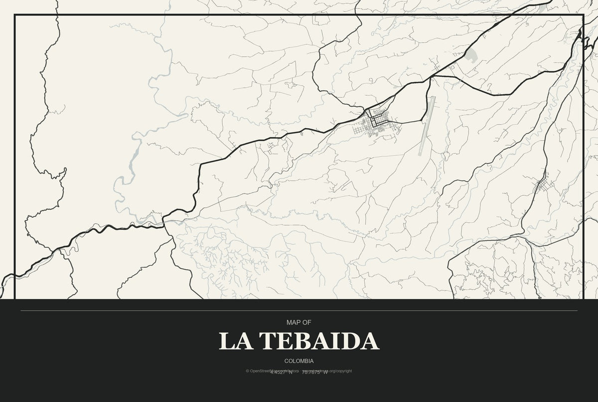 La Tebaida, Colombia City Map Aluminum Sign in Museum Plaque style
