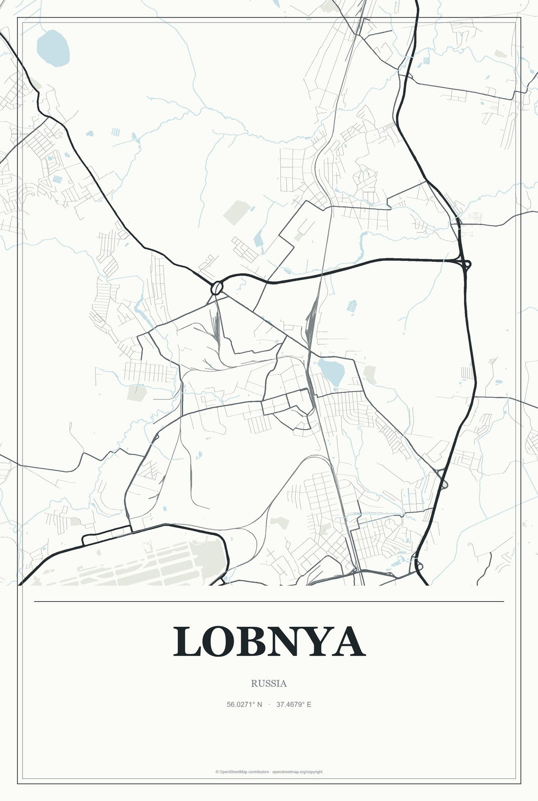 Lobnya, Russia City Map Aluminum Sign in Gallery Air style