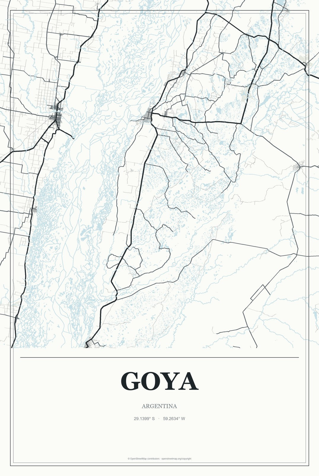 Goya, Argentina City Map Aluminum Sign in Gallery Air style