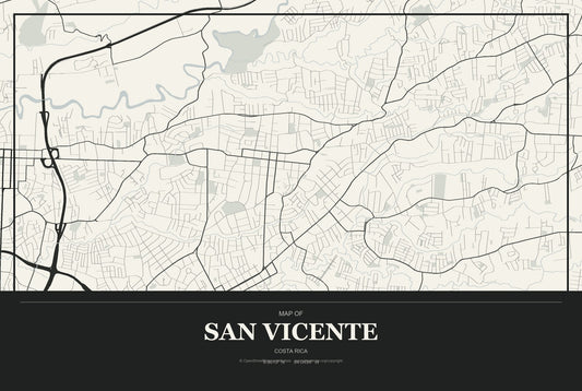 San Vicente, Costa Rica City Map Aluminum Sign in Museum Plaque style