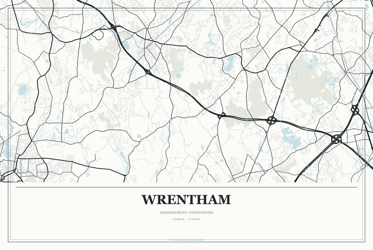 Wrentham, Massachusetts City Map Aluminum Sign in Gallery Air style