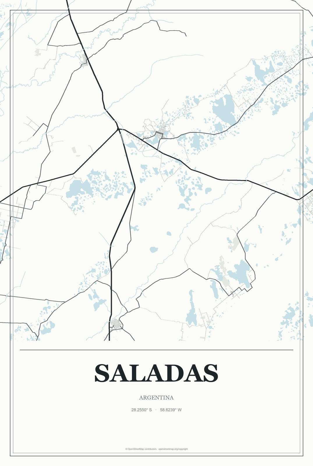 Saladas, Argentina City Map Aluminum Sign in Gallery Air style