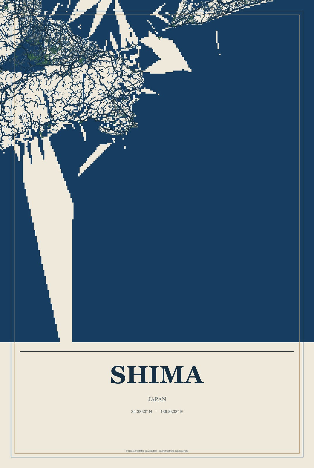Shima, Japan City Map Aluminum Sign in Coastal Cutout style