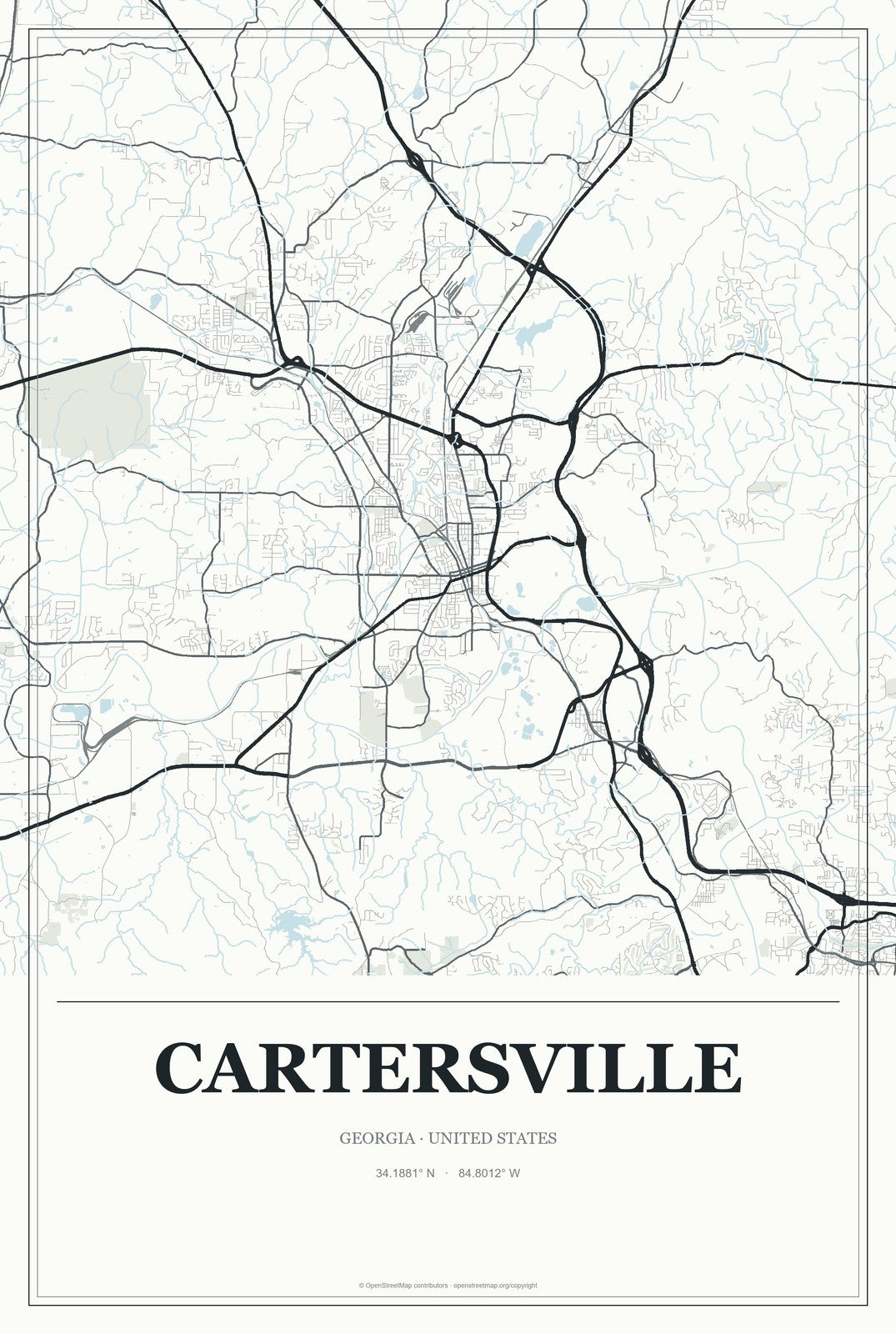 Cartersville, Georgia City Map Aluminum Sign in Gallery Air style