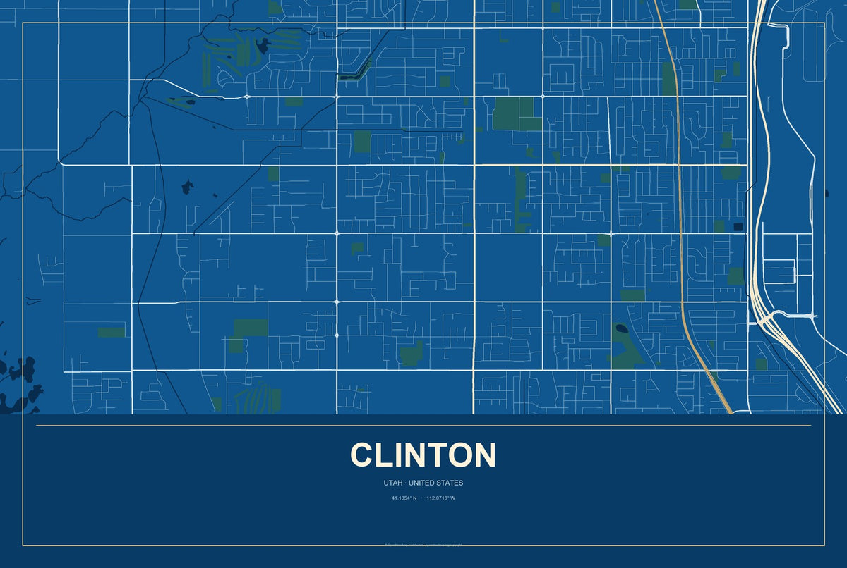 Clinton, Utah City Map Aluminum Sign in Harbor Cobalt style