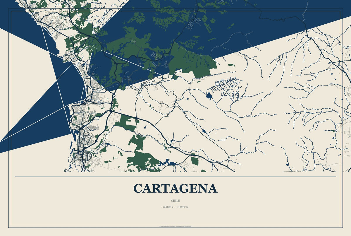 Cartagena, Chile City Map Aluminum Sign in Coastal Cutout style