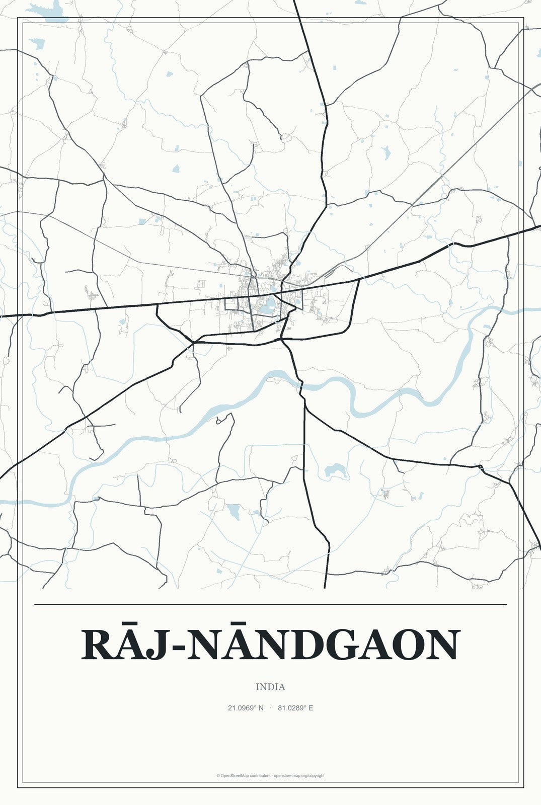 Rāj-Nāndgaon, India City Map Aluminum Sign in Gallery Air style