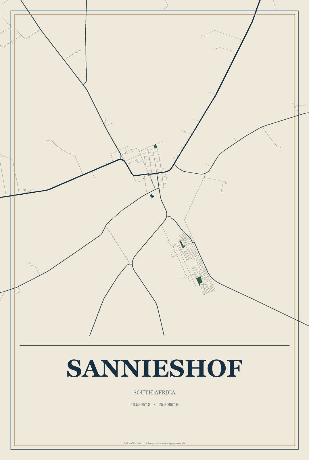 Sannieshof, South Africa City Map Aluminum Sign in Coastal Cutout style