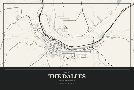The Dalles, Oregon City Map Aluminum Sign in Museum Plaque style