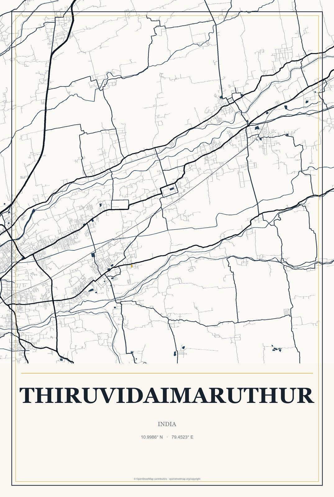 Thiruvidaimaruthur, India City Map Aluminum Sign in Citrine Modern style