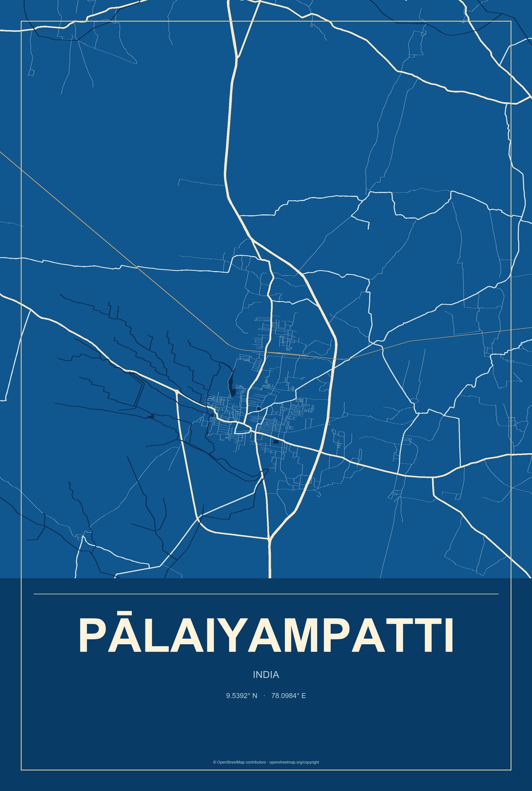 Pālaiyampatti, India City Map Aluminum Sign in Harbor Cobalt style