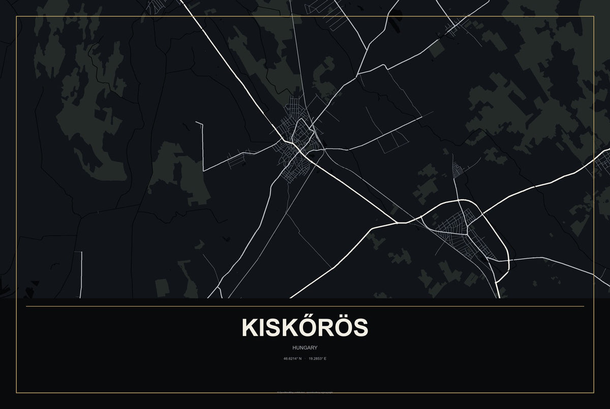 Kiskőrös, Hungary City Map Aluminum Sign in Metropolitan Noir style