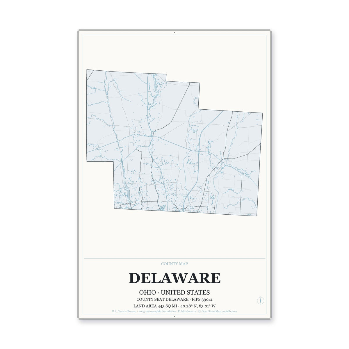 Delaware County, Ohio Map Aluminum Sign in Gallery Air style
