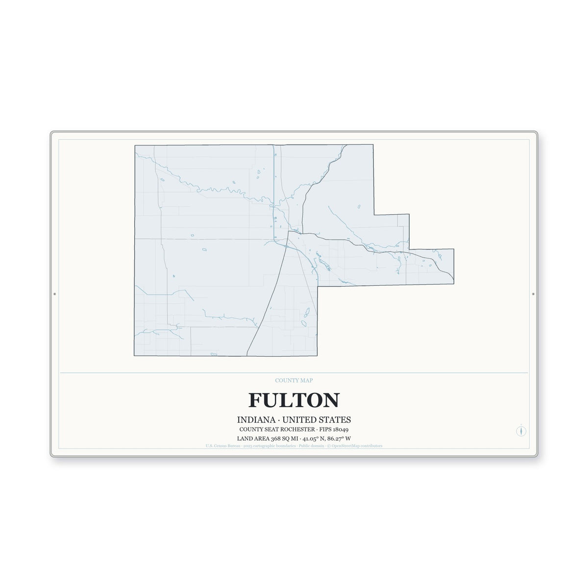 Fulton County, Indiana Map Aluminum Sign in Gallery Air style