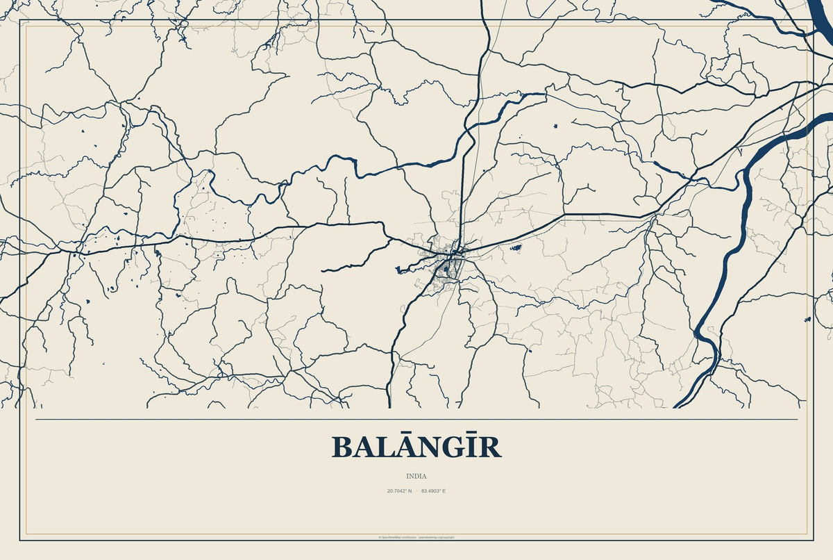 Balāngīr, India City Map Aluminum Sign in Coastal Cutout style
