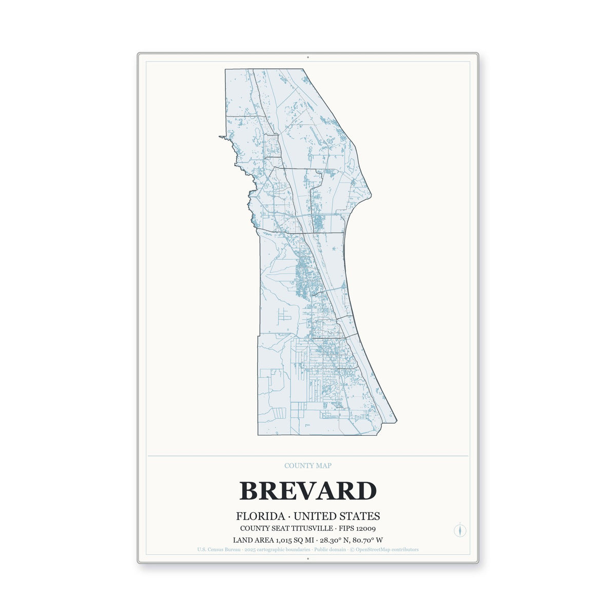Brevard County, Florida Map Aluminum Sign in Gallery Air style