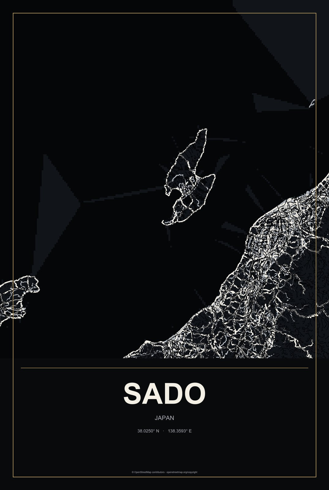 Sado, Japan City Map Aluminum Sign in Metropolitan Noir style