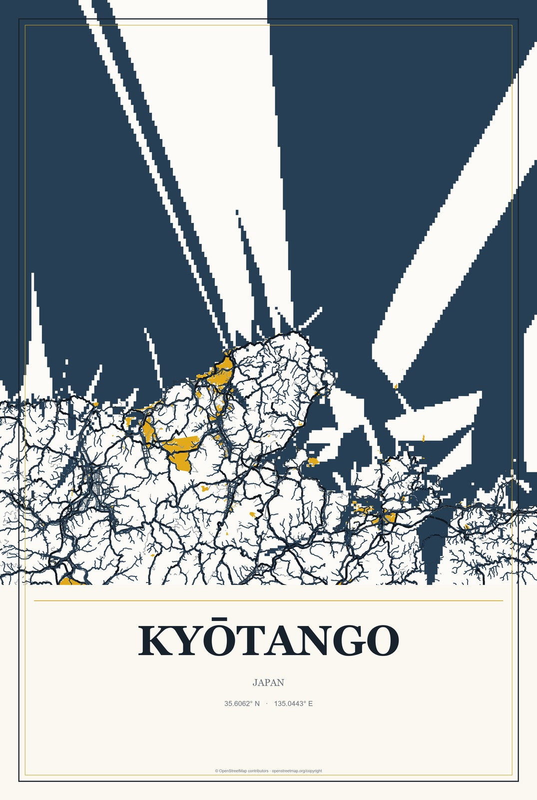 Kyōtango, Japan City Map Aluminum Sign in Citrine Modern style