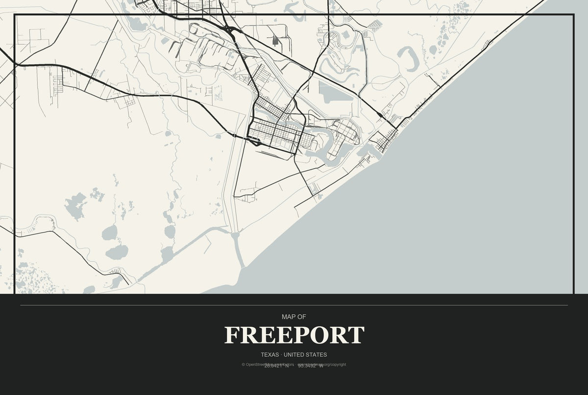 Freeport, Texas City Map Aluminum Sign in Museum Plaque style