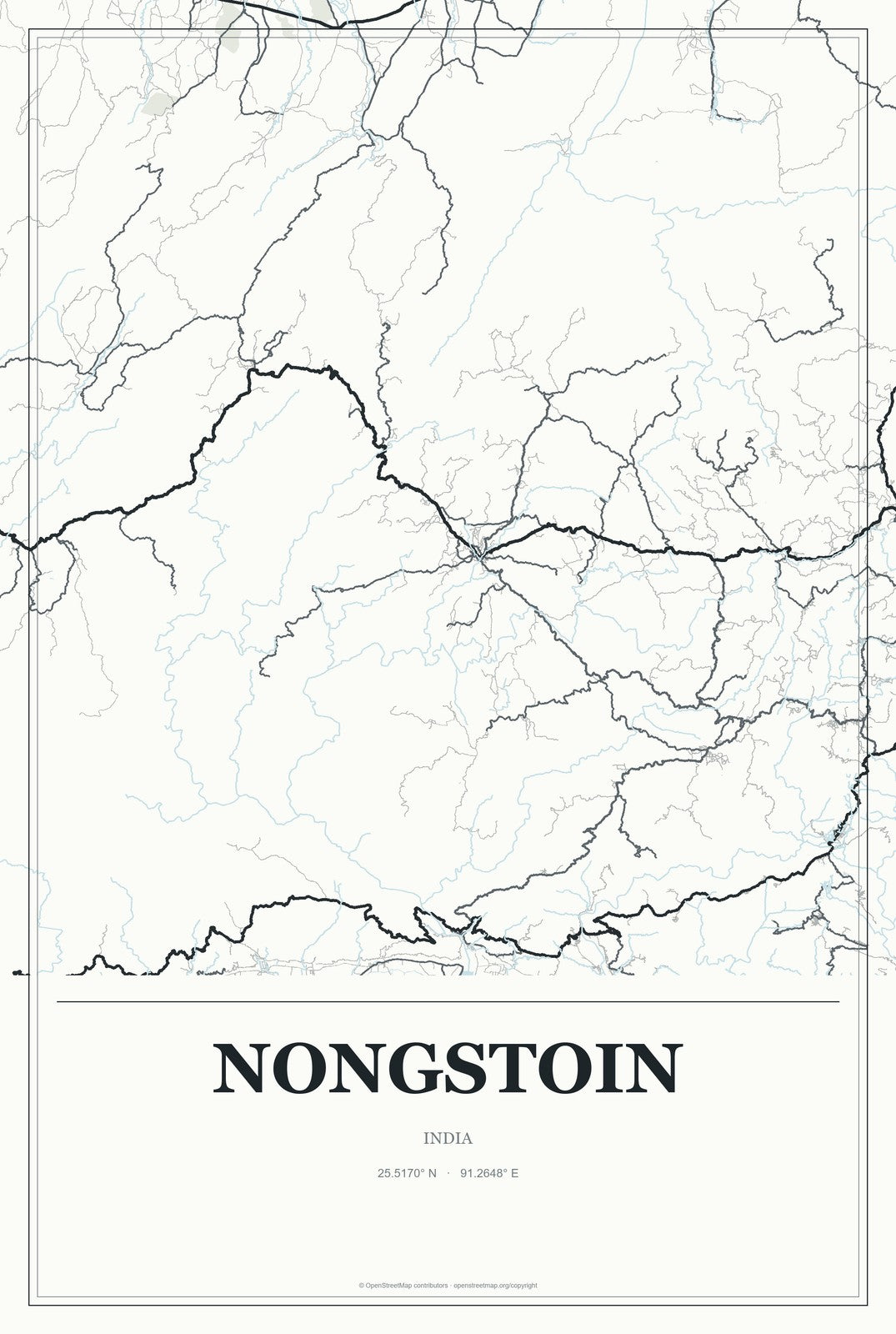 Nongstoin, India City Map Aluminum Sign in Gallery Air style