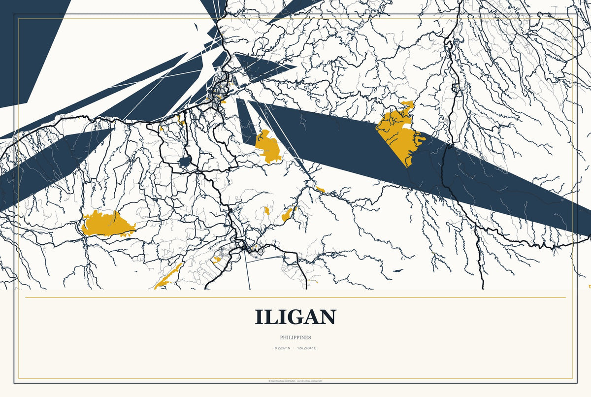 Iligan, Philippines City Map Aluminum Sign in Citrine Modern style