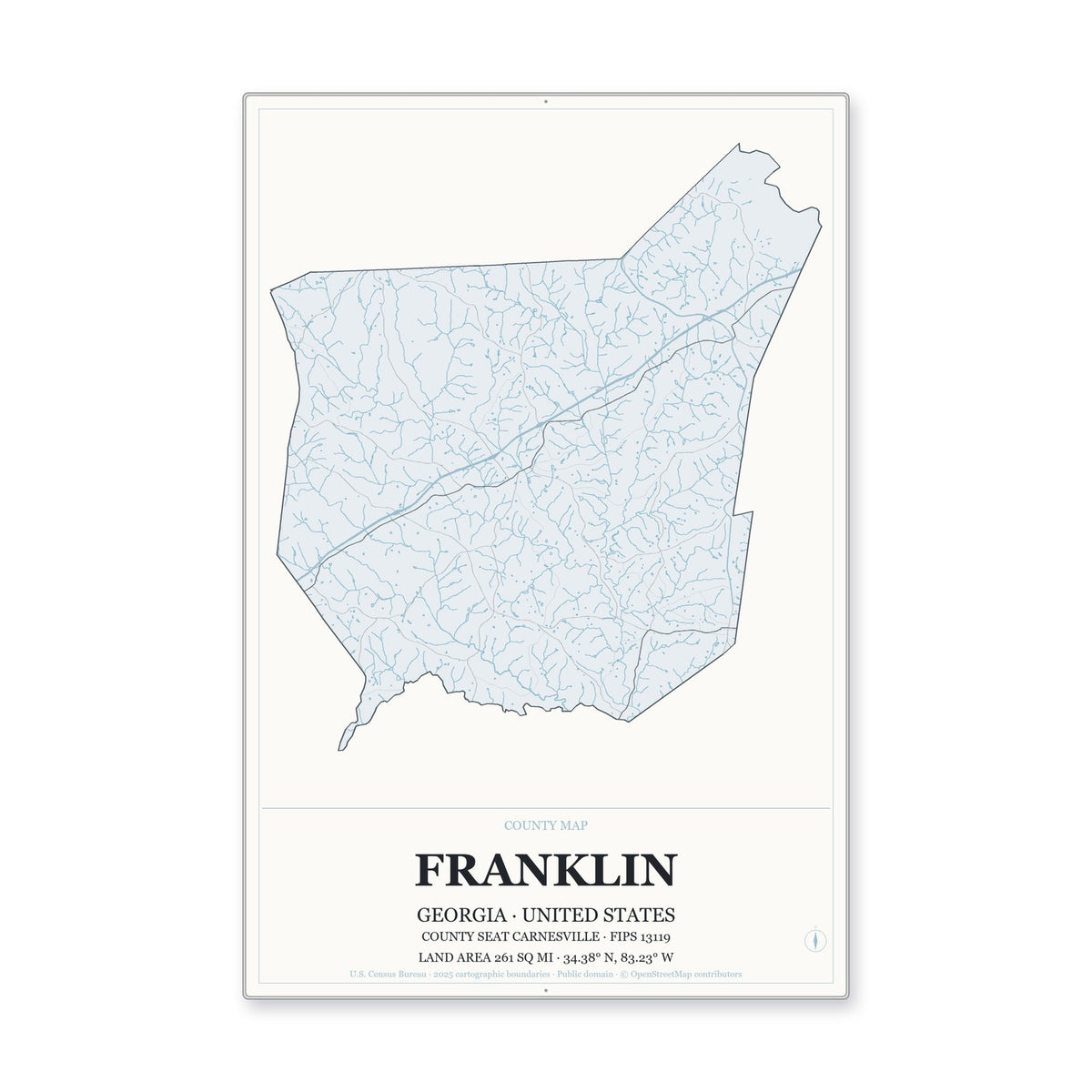 Franklin County, Georgia Map Aluminum Sign in Gallery Air style