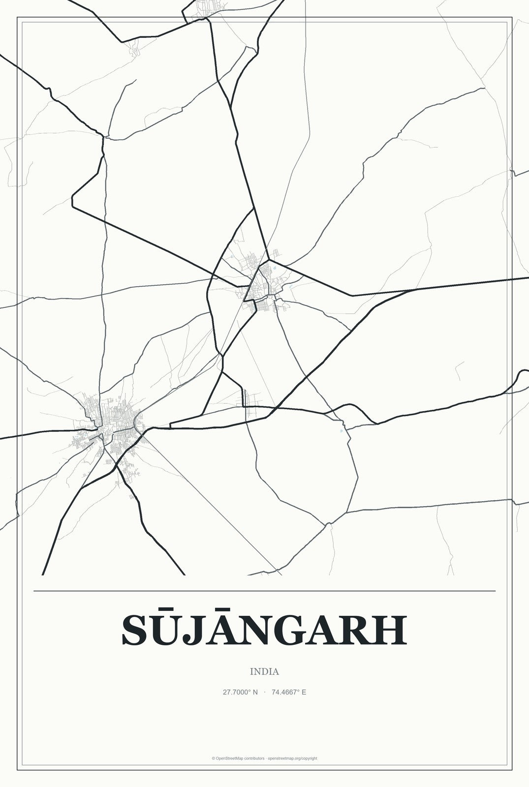 Sūjāngarh, India City Map Aluminum Sign in Gallery Air style