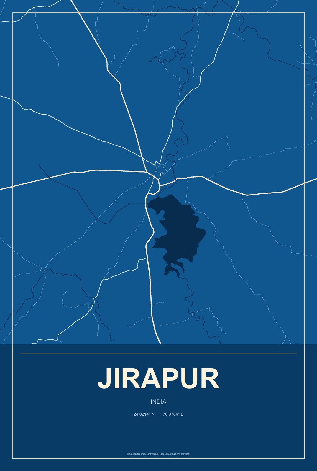 Jirapur, India City Map Aluminum Sign in Harbor Cobalt style