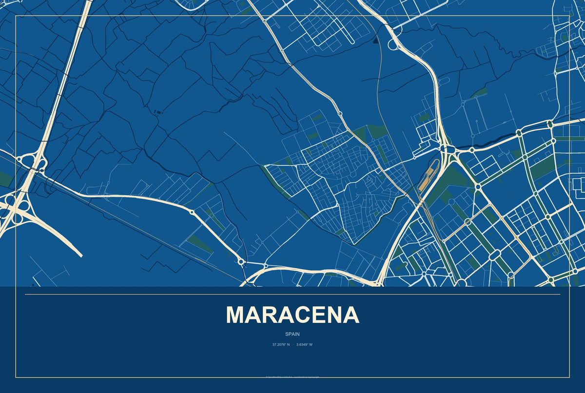 Maracena, Spain City Map Aluminum Sign in Harbor Cobalt style