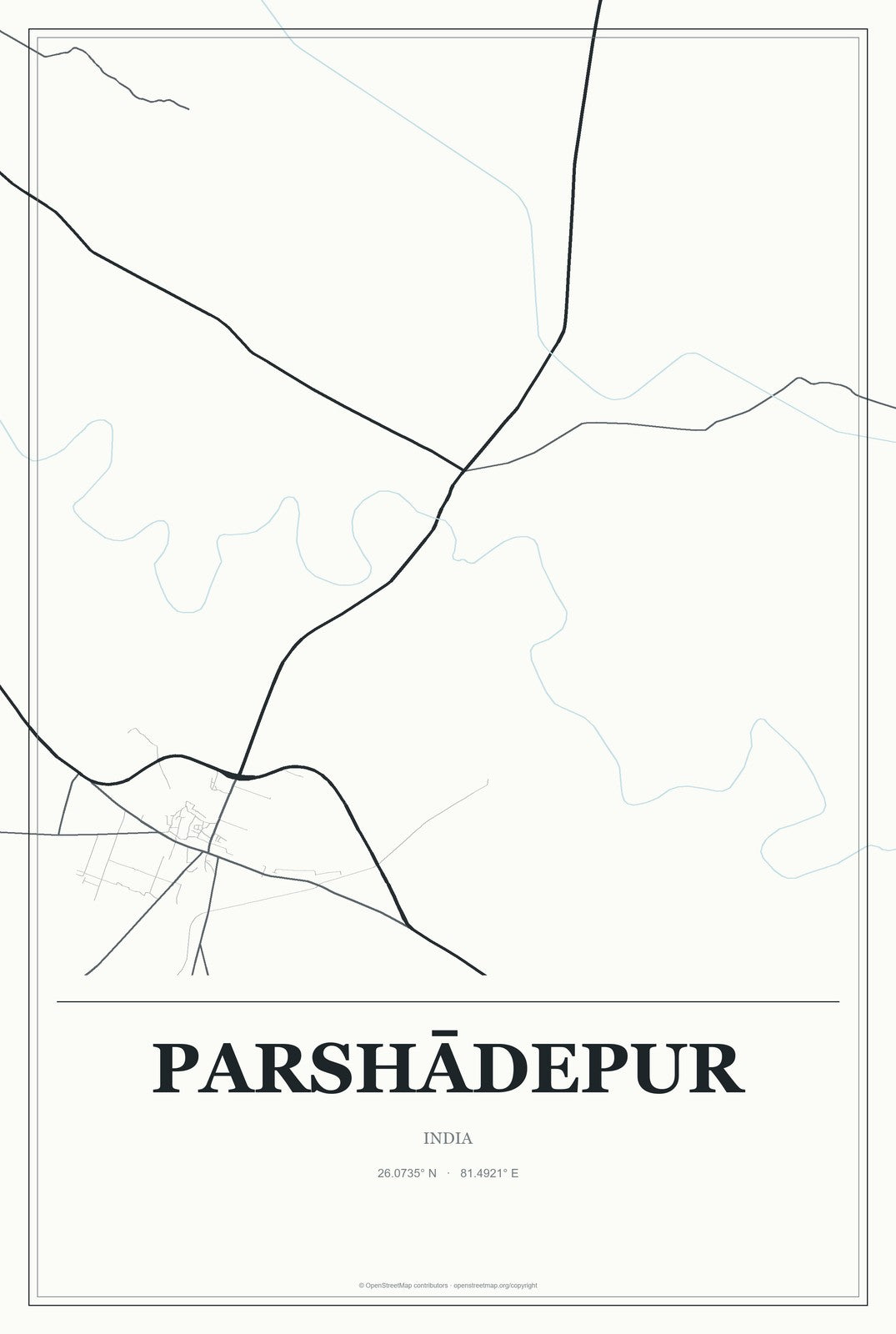 Parshādepur, India City Map Aluminum Sign in Gallery Air style