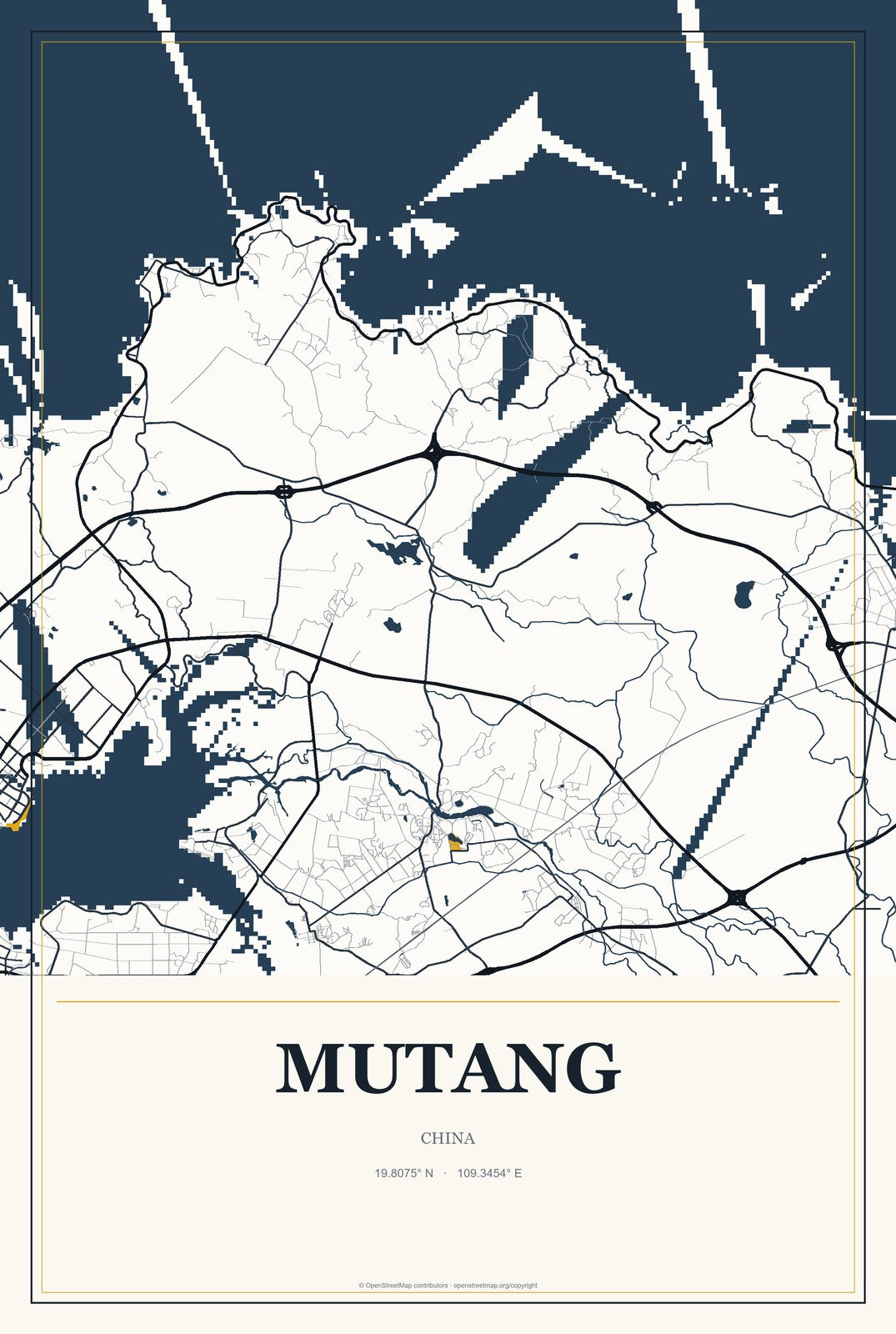 Mutang, China City Map Aluminum Sign in Citrine Modern style