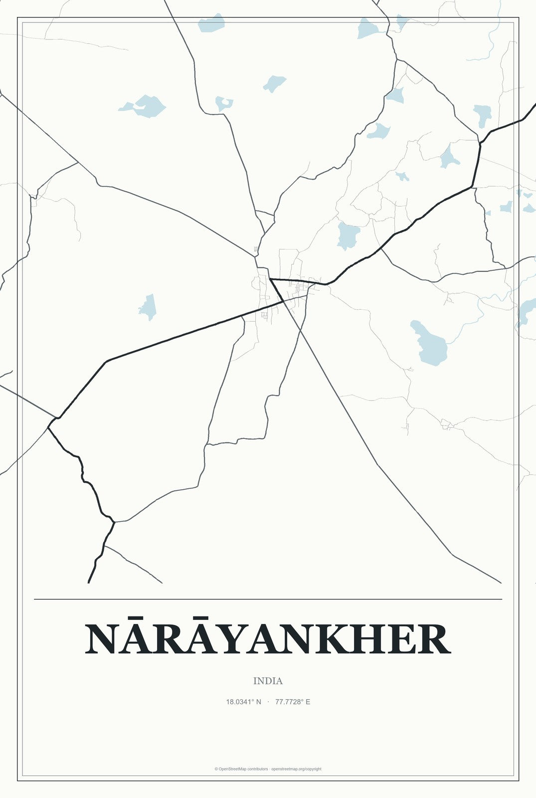 Nārāyankher, India City Map Aluminum Sign in Gallery Air style