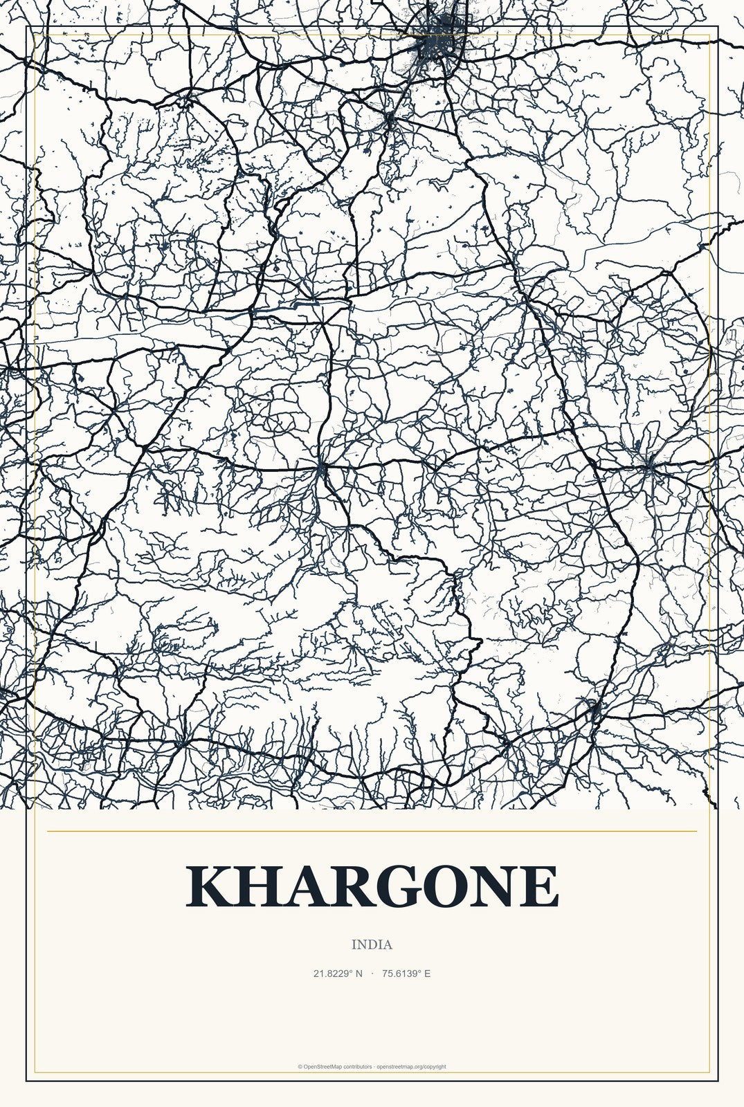 Khargone, India City Map Aluminum Sign in Citrine Modern style
