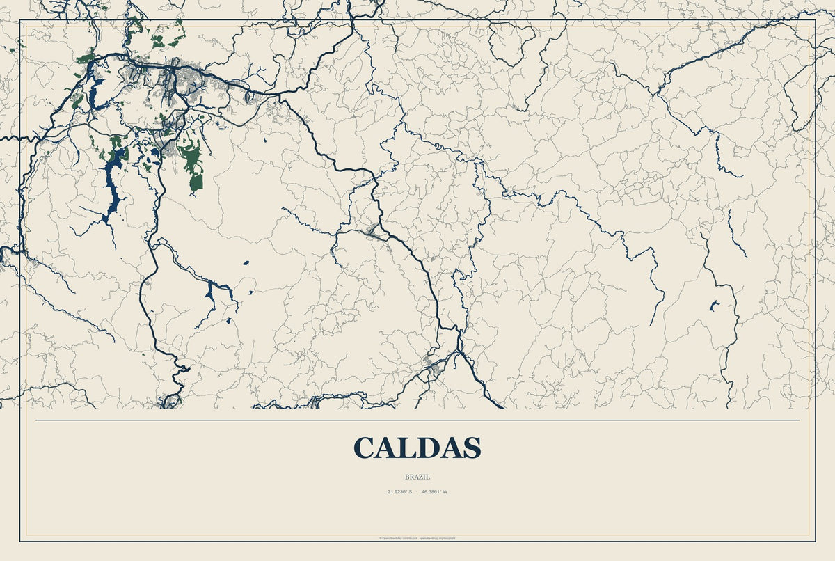 Caldas, Brazil City Map Aluminum Sign in Coastal Cutout style