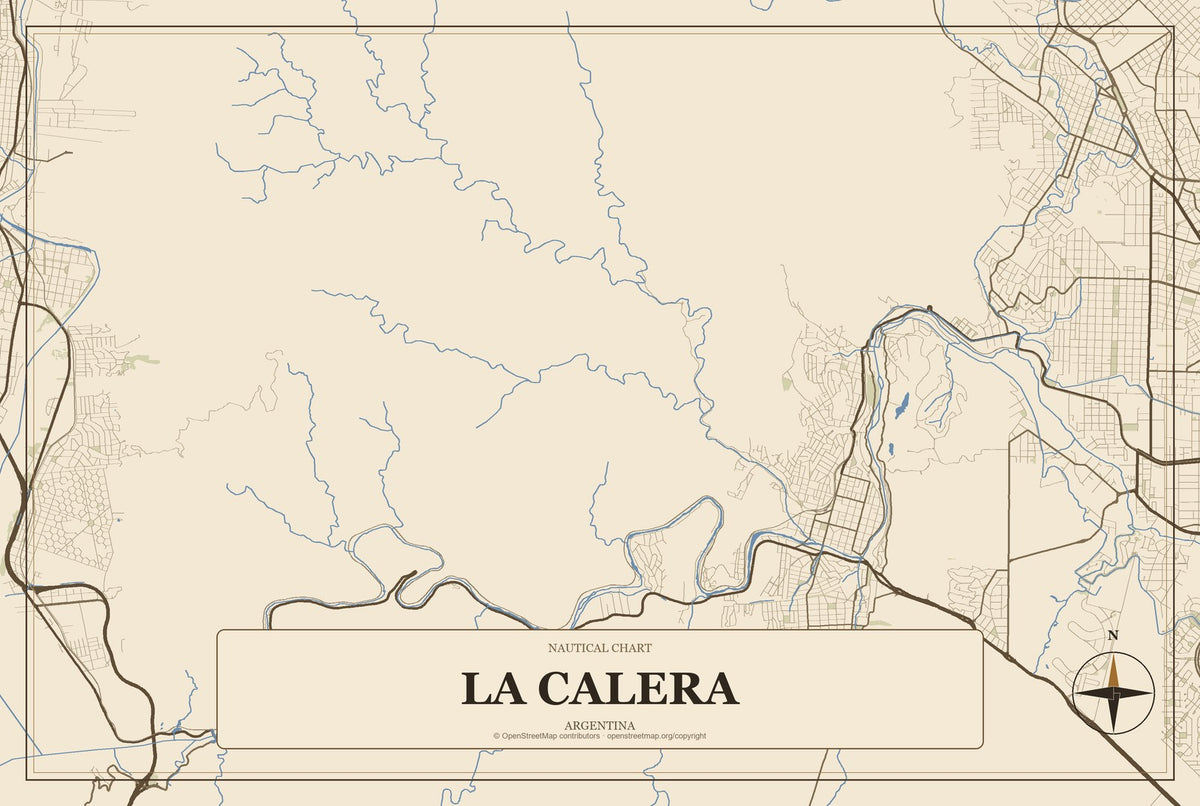 La Calera, Argentina City Map Aluminum Sign in Heritage Nautical style