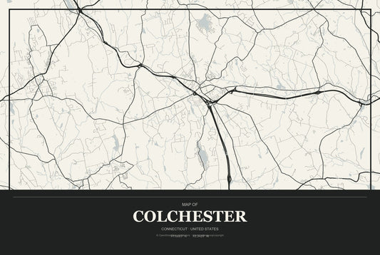 Colchester, Connecticut City Map Aluminum Sign in Museum Plaque style