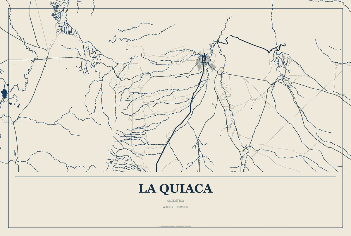 La Quiaca, Argentina City Map Aluminum Sign in Coastal Cutout style